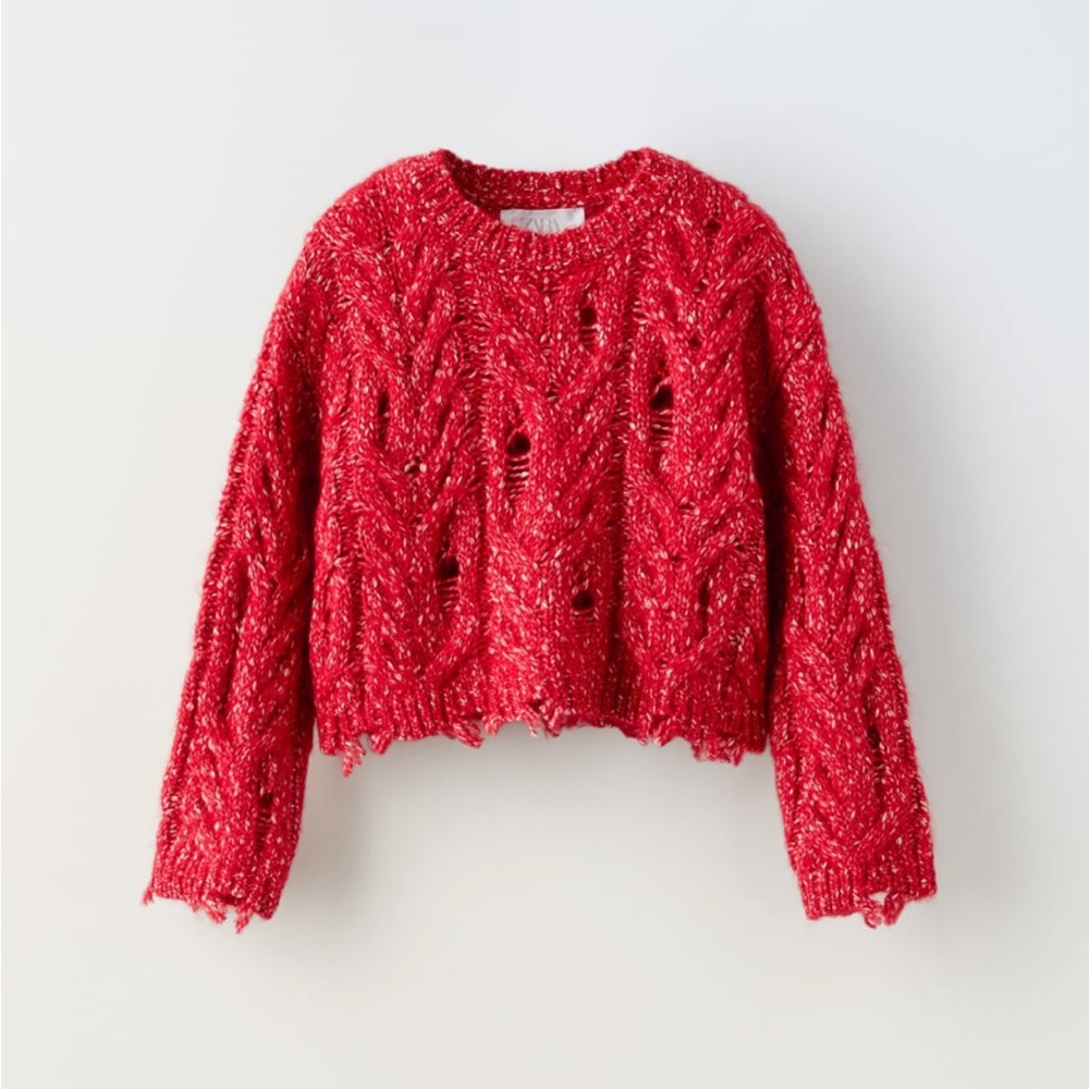 Zara Crop Knit Sweater Marl Red